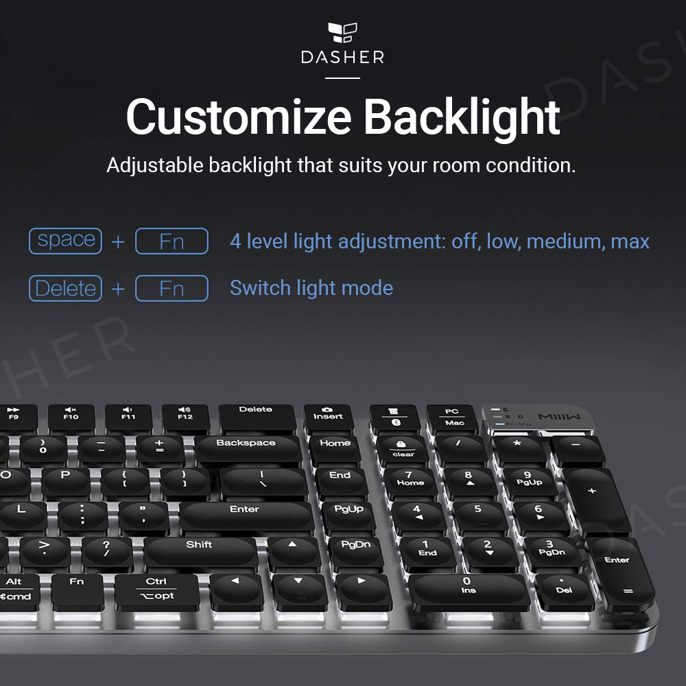 Wireless mechanical keyboard K10 with adjustable backlight on keycaps, black frame
