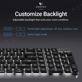 Wireless mechanical keyboard K10 with adjustable backlight on keycaps, black frame
