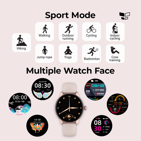 Lady Smart Watch L11 with light pink strap and multiple sport watch faces