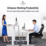 Height adjustable desk with dual legs in alternate sit-stand heights