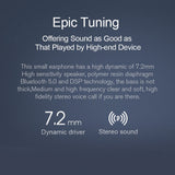 Sound quality graphic: GT1 earbuds with stereo sound and 7.2mm driver callouts