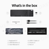 Wireless mechanical keyboard K10 package contents: keyboard, USB-C cable, receiver