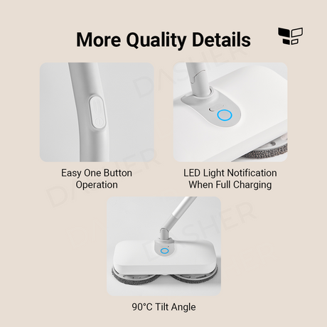 Quange Electric Cordless Mop base with LED indicator and button, 90°C tilt head