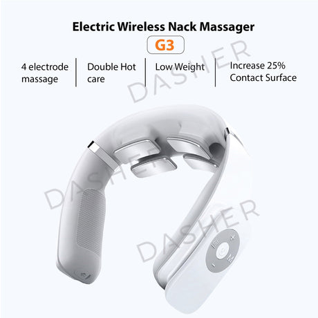 Jeeback G3 wireless neck massager, silver-and-white collar with control buttons