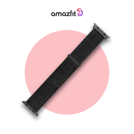 Black 20mm nylon watch strap with pin buckle and adjustment holes