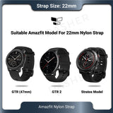22mm Nylon-Uhrarmband mit Befestigungsschlaufen, Schwarz, passend für Amazfit