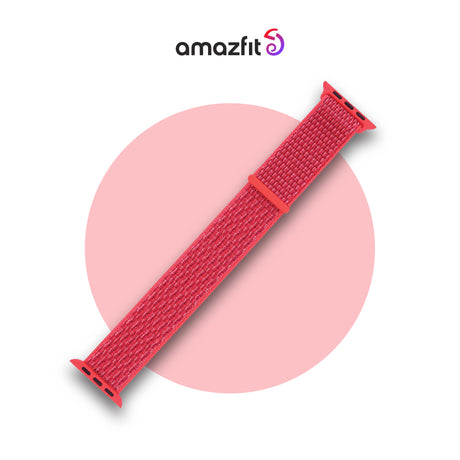 22mm nylon watch strap, bright pink-red woven fabric with dark buckle