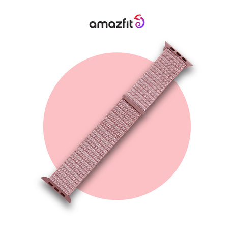 22mm nylon watch strap, rose-pink woven fabric with dark buckle