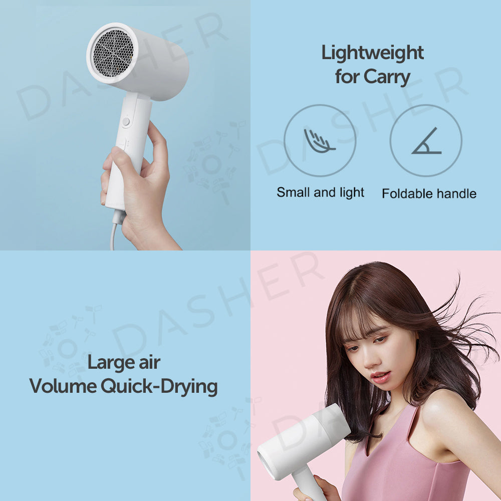 XiaoMi H101 Hair Dryer Negative Ion Quick Drying Foldable Anti Damage Deep Hydration - White/Pink (1600W) 小米负离子速干吹风机