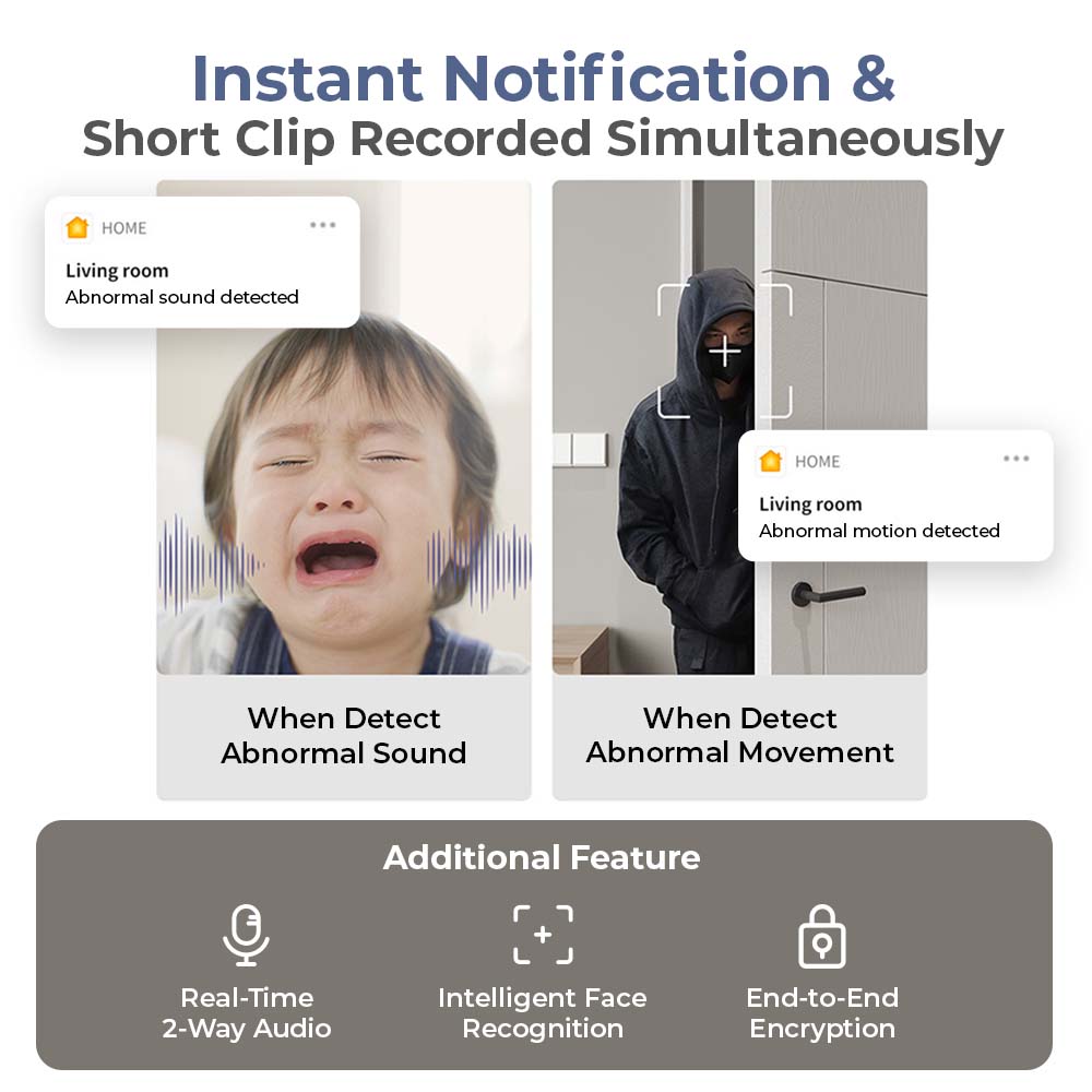 Camera hub with instant notification cards for abnormal sound and abnormal movement