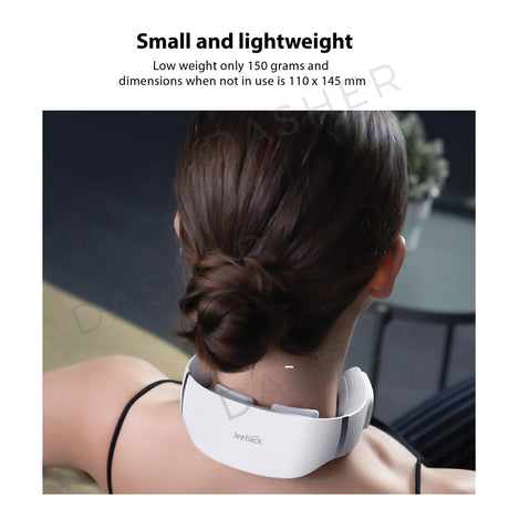 Neck massager worn on neck, small lightweight white collar with control panel