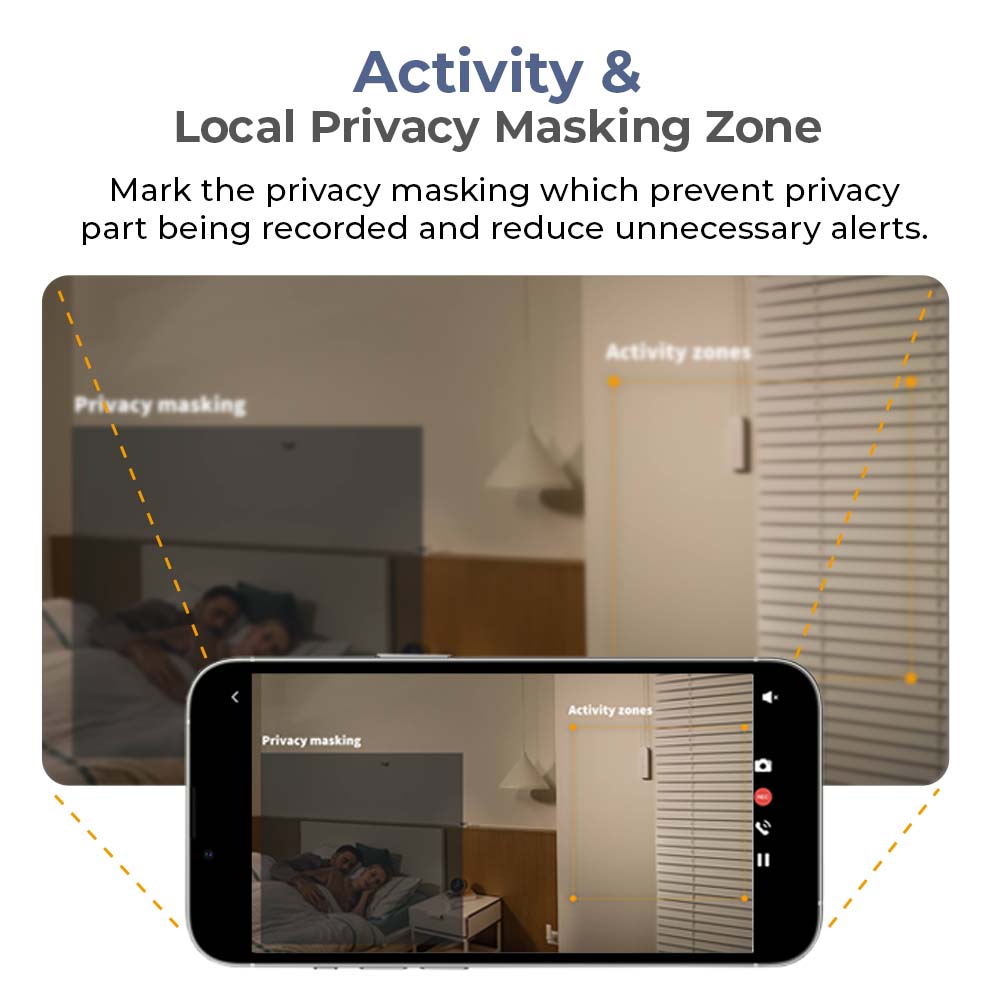 Camera hub with privacy masking zone shown on a smartphone app screen