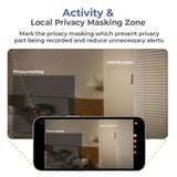 Camera hub with privacy masking zone shown on a smartphone app screen