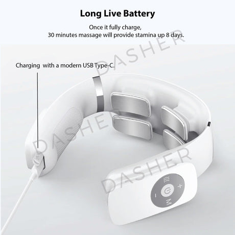Neck massager with USB-C charging port and circular side control buttons