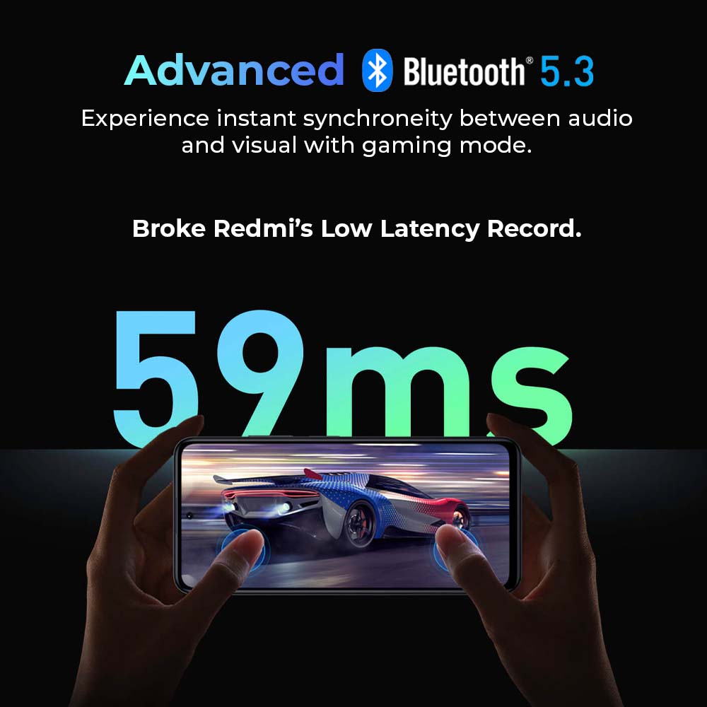 Redmi Buds 4 Pro charging case and earbuds with Bluetooth 5.3 feature graphic