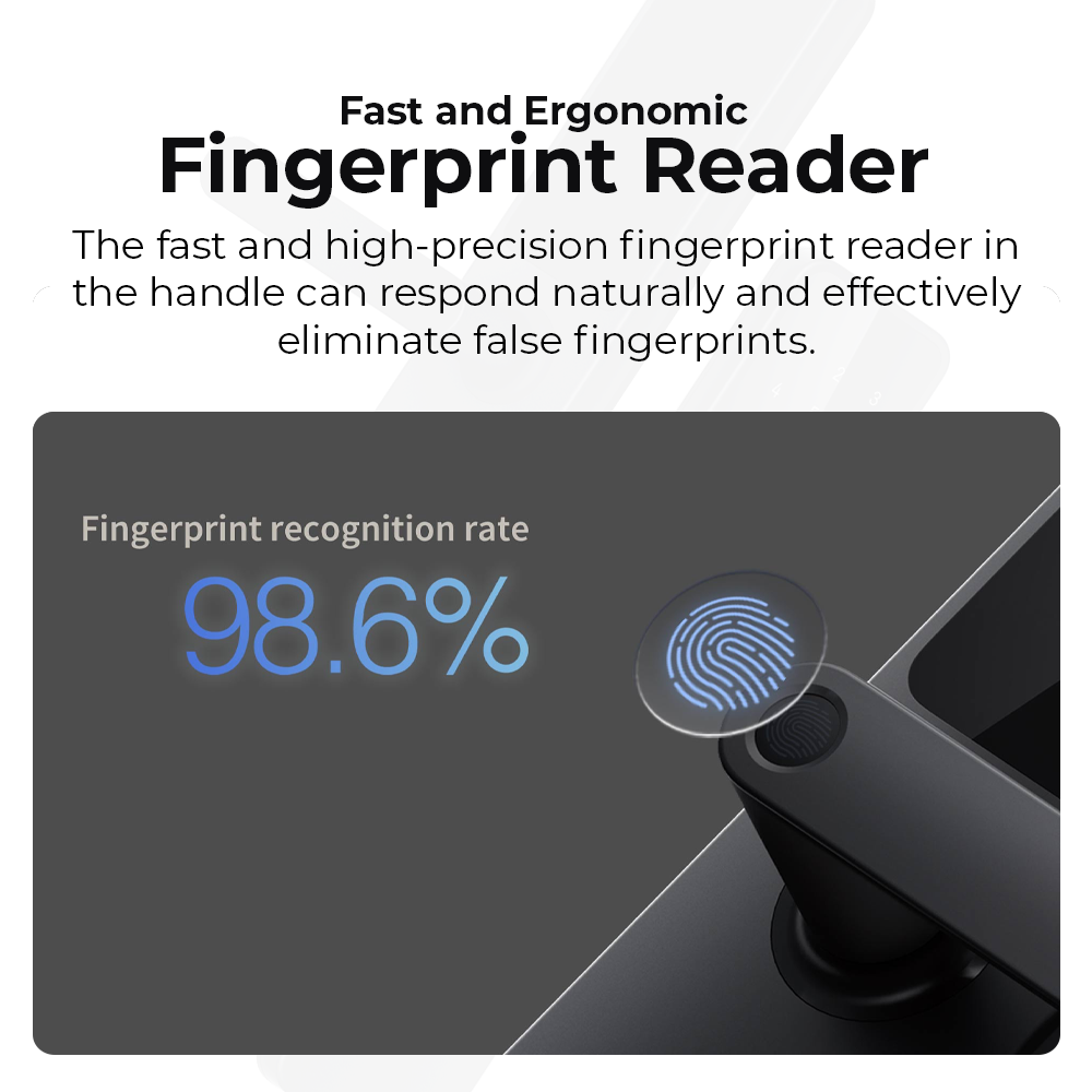 Smart door lock A100 handle with fingerprint reader detail
