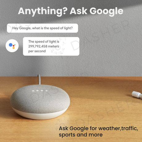 Mini smart speaker in charcoal with four small light dots on top