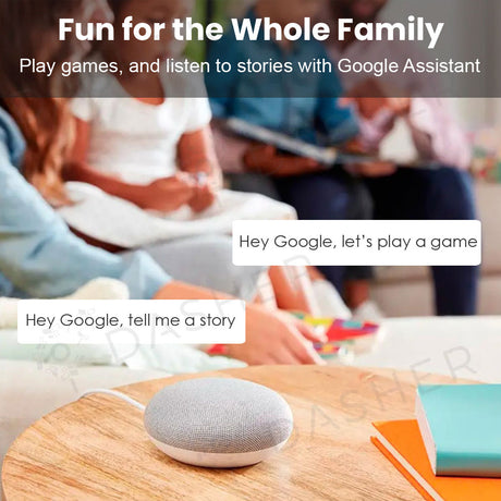 Mini smart speaker in chalk with light indicators on top