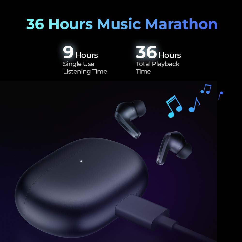 Redmi Buds 4 Pro earbuds with 36 hours music playback feature graphic