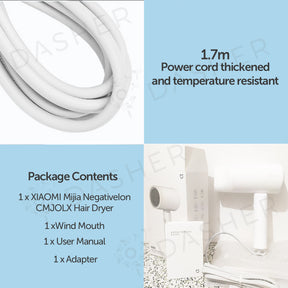 XiaoMi H101 Hair Dryer Negative Ion Quick Drying Foldable Anti Damage Deep Hydration - White/Pink (1600W) 小米负离子速干吹风机