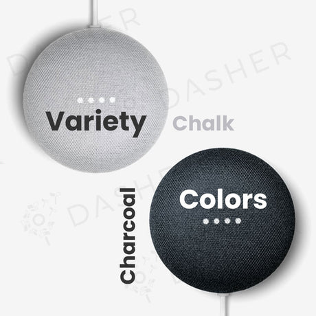 Mini smart speaker color options: chalk and charcoal fabric versions