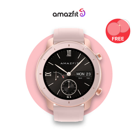 Amazfit GTR 42mm Cherry Blossom: black dial with light pink silicone strap