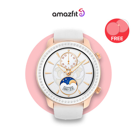 Amazfit GTR 47mm Stainless Steel: white dial with white strap and jeweled bezel