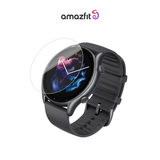 Clear screen protector for round smartwatch, curved glass shown from side