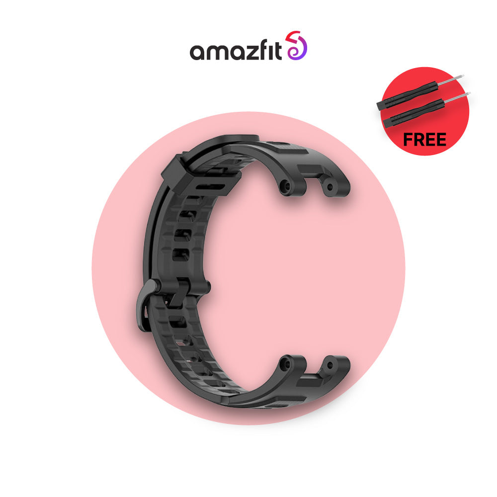 Silicone strap, black color, molded buckle and adjustment holes