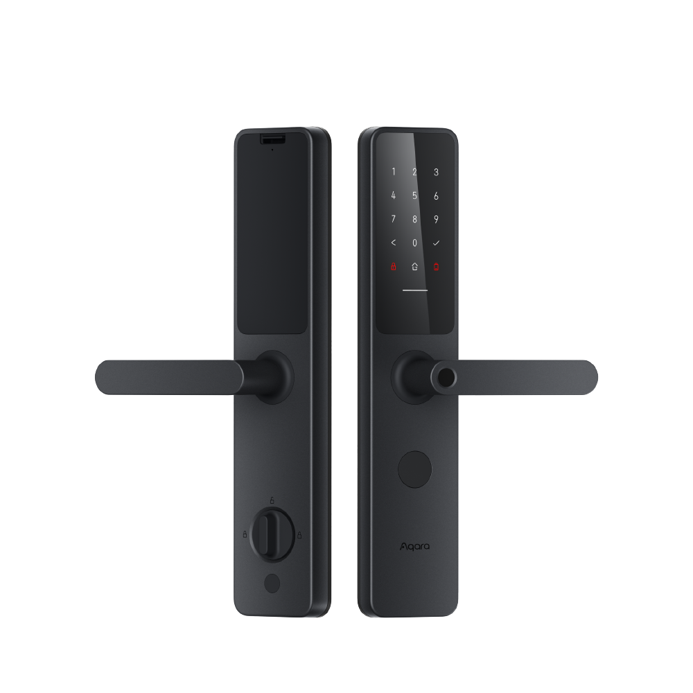 Smart door lock A100 with exterior lever handle and keypad touchscreen