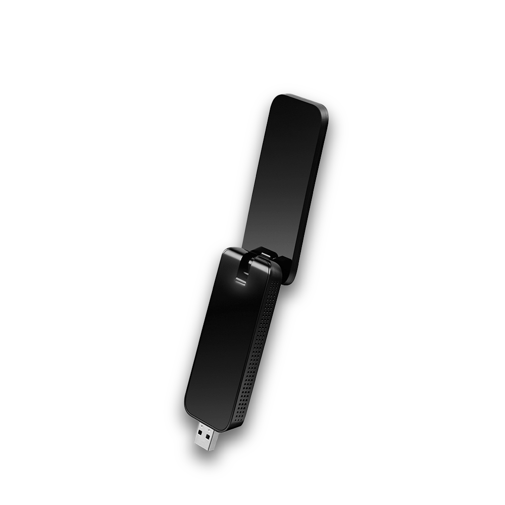 Black Archer T4U AC1300 Wi‑Fi USB adapter with foldable antenna, USB plug