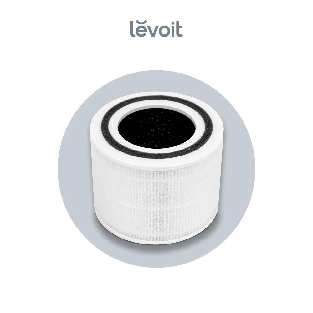 White filter cartridge with black center ring and Levoit branding.