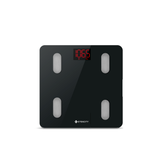 Etekcity body fat scale with red digital display and four silver sensor pads