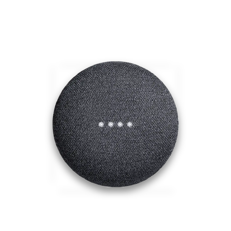 Mini Smart Speaker in charcoal dark fabric mesh with 4 indicator lights