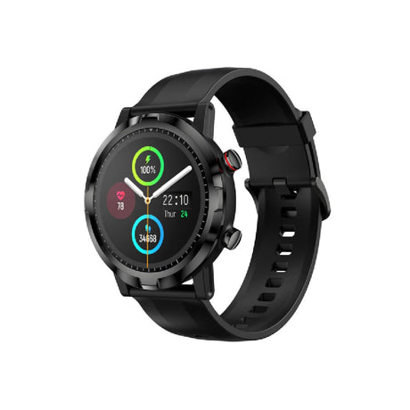 Haylou RT LS05S smartwatch, black round screen and silicone band with clasp side