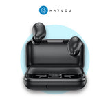 Haylou T15 black charging case with two wireless earbuds in open lid