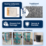 Dasher inflatable bubble wrap graphic showing 2× extra protection for boxes