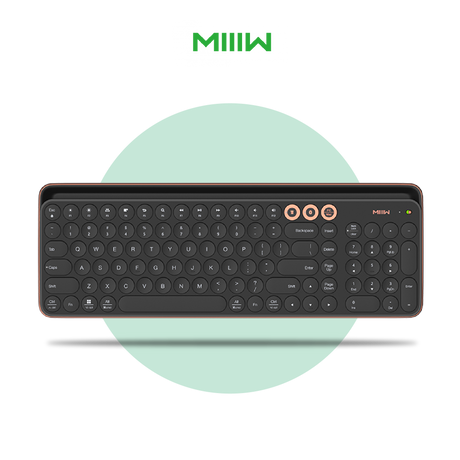 Wireless Bluetooth keyboard, dark gray/black with round keys and shortcut panel