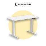 Smart height adjustable desk with white tabletop and dual white steel legs