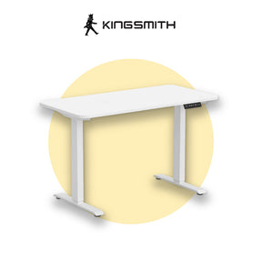 Smart height adjustable desk with white tabletop and dual white steel legs