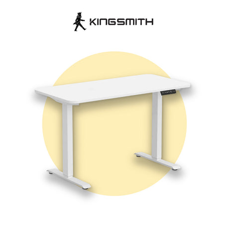 Smart height adjustable desk with white tabletop and dual white steel legs