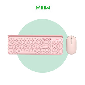 Wireless Bluetooth keyboard and mouse set, light pink keyboard with matching mouse