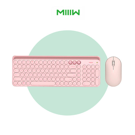 Wireless Bluetooth keyboard and mouse set, light pink keyboard with matching mouse