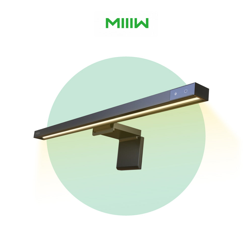 Miiiw Monitor Hanging Light Bar with black housing and warm LED light strip