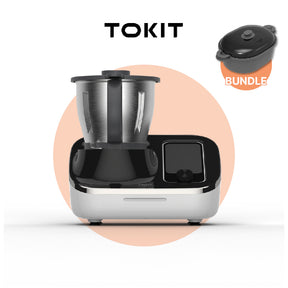 TOKIT Omni cooking machine front view with stainless mixing bowl and digital control panel