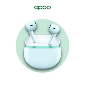 Misty Blue Enco Air W32 earbuds with charging case