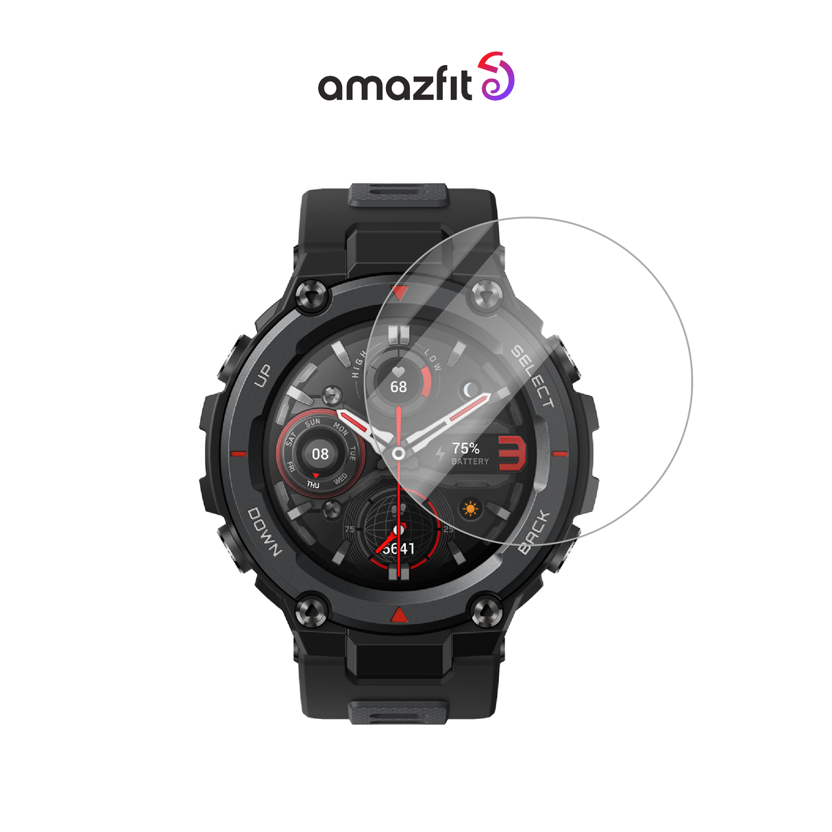 Amazfit smartwatch screen protector, transparent glass over round rugged display