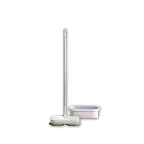 Quange cordless electric mop with two circular microfiber pads and cleaning bucket