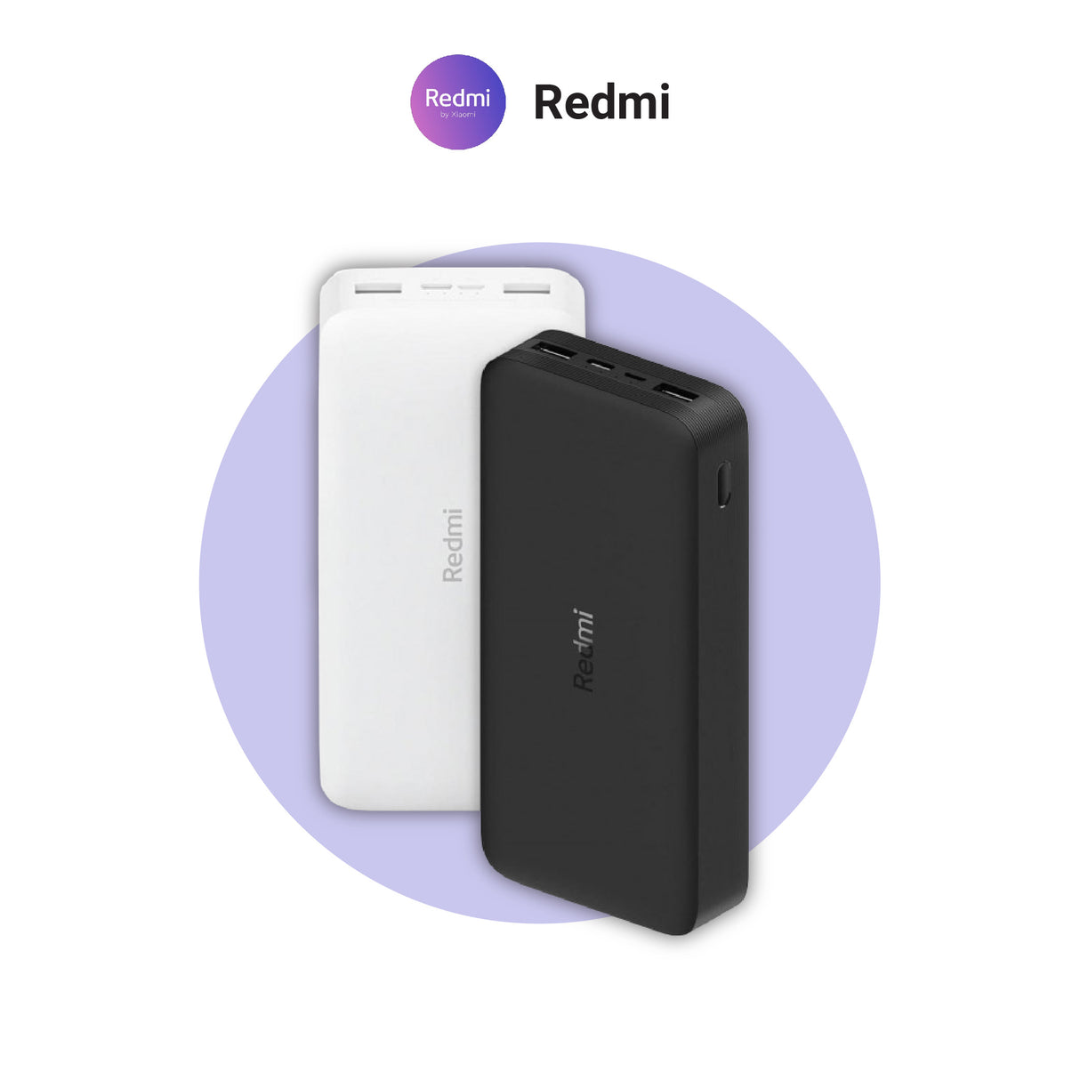 20000mAh power bank, black and white housings, stacked side view