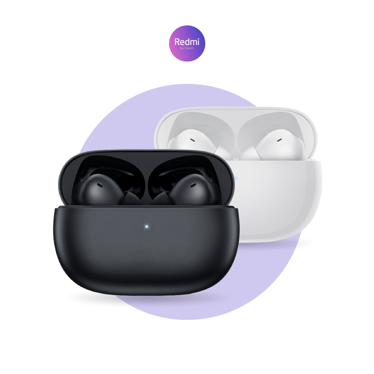 Redmi Buds 4 Pro black earbuds with black case and white earbuds in back case
